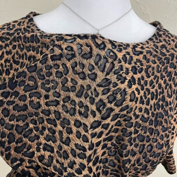 90s Brown and black leopard print plus size short sleeve shirt - Picture 4 of 8